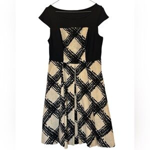 Anthropology Eva Franco Black Tan Fit Flare Women’s Dress Size 4 EUC Cocktail